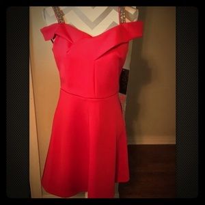 NWT! Red Dress Shortsleeve With Rhinestone Straps
